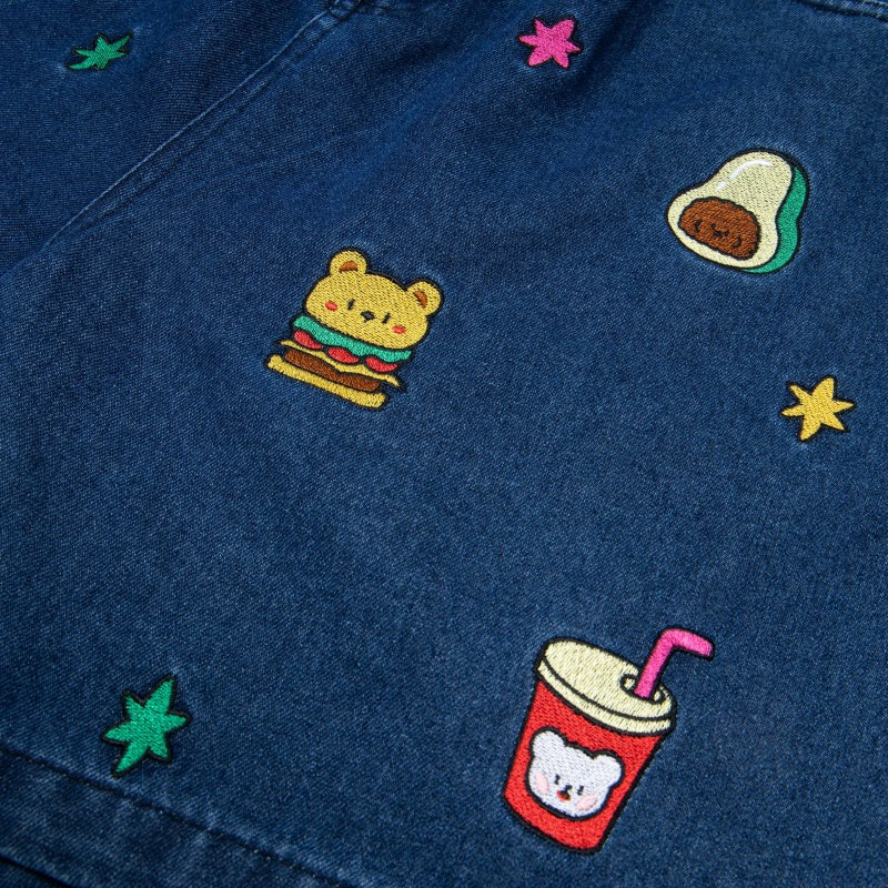 Street-style vintage denim shorts Women Japanese-style retro high-waisted loose denim shorts with playful embroidery