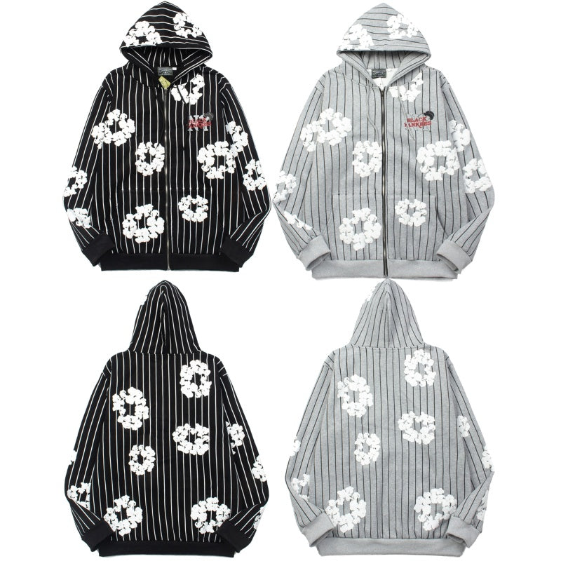 Denim Tears Hoodie Fleece Pinstripe Pattern Cotton Wreath Graphic Oversized