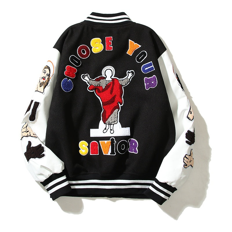 American-style baseball jacket James-style Price Stadium Jacket â€?a varsity-style sports jacket featuring intricate, full-coverage embroidery.