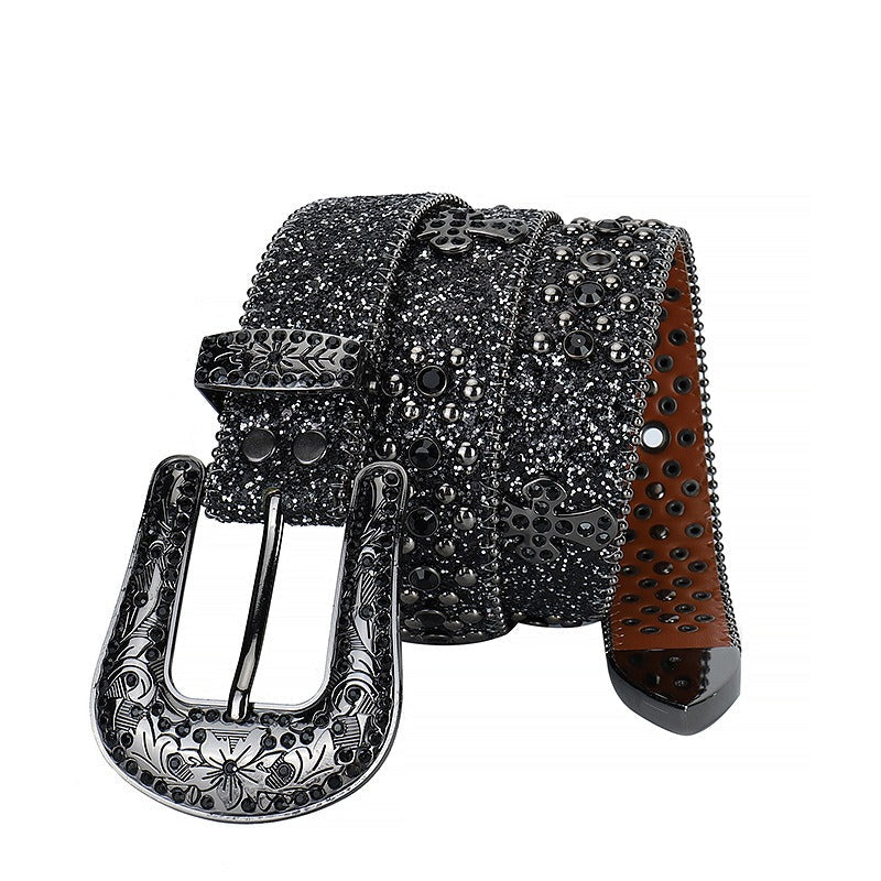 Hip-hop punk rhinestone belt unisex dark style