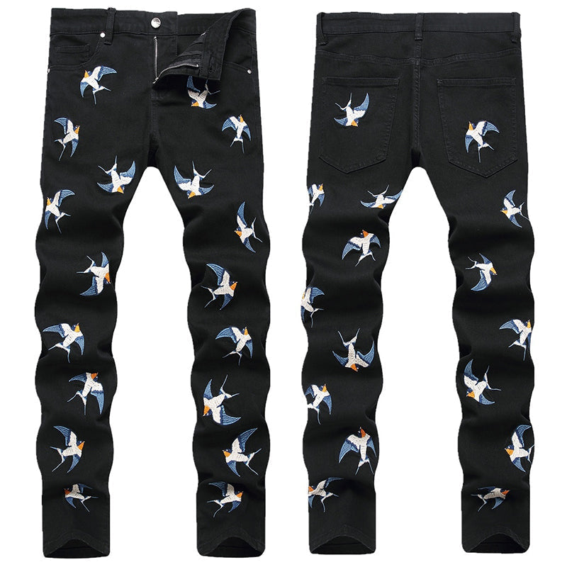 Mens Fashion Jeans Birdprint embroidery 5707# Pure cotton high quality