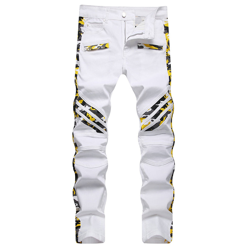 Mens Fashion Jeans Yellow camouflage stripes 8828# Pure cotton high quality