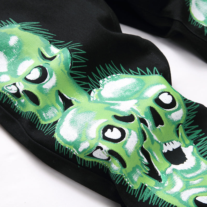 Mens Fashion Jeans Green glowing skull 5709# Pure cotton high quality
