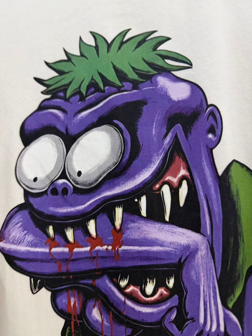 Vintage style washed summer wear T shirt Purple monster 260G pure cotton high-quality streetwear