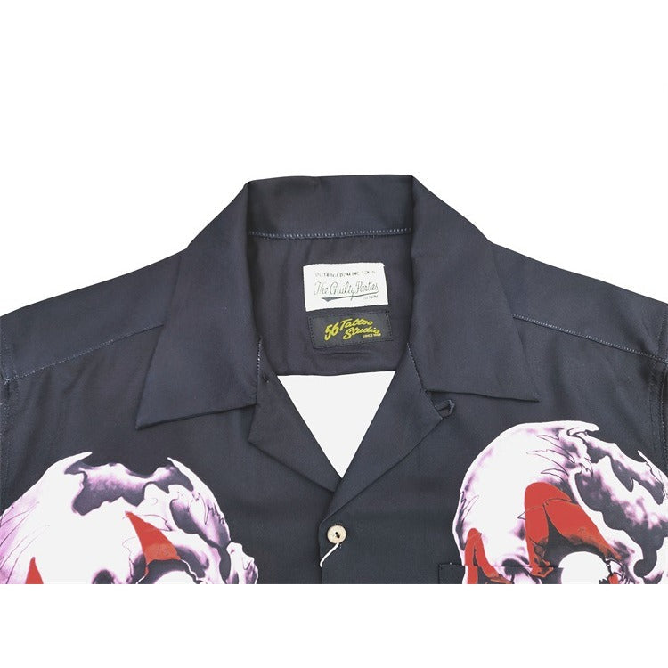 GUILTYPARTIES TIGER Shirts 22SS 56 TATTOO STUDIO Tattooed Skull Hawaiian Short Sleeve Shirt Men