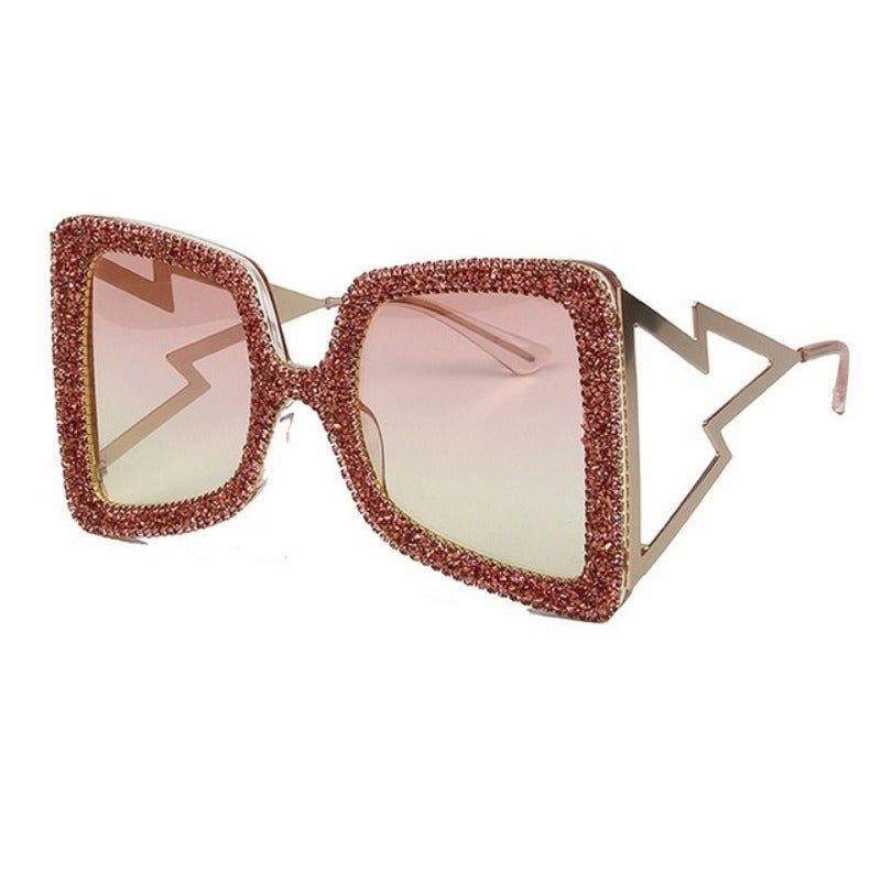 Trendy punk glasses diamond square frame uv protection