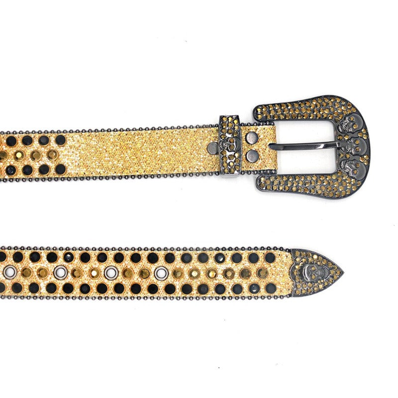 Hip-hop punk rhinestone belt unisex pin buckle easiest for match