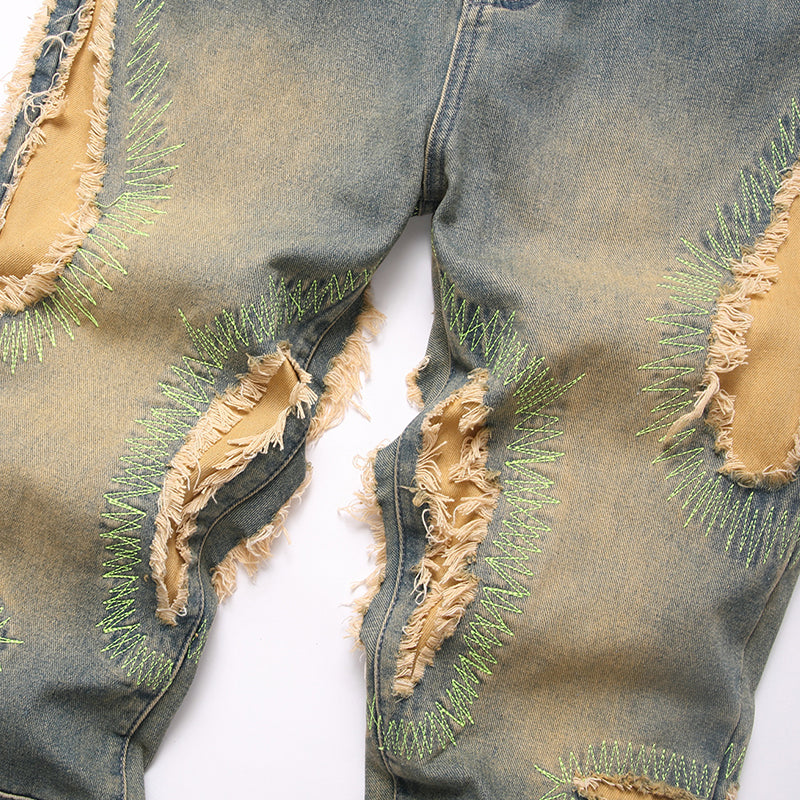 Mens Fashion Jeans Destroy embroidery thread balls 5721# Pure cotton high quality