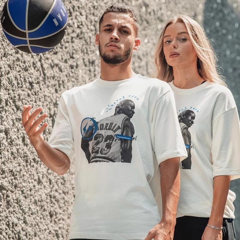Mens T-shirt Vintage Cactus Jack x Air Jordan x Hiroshi Fujiwara Little Fragment Collaboration