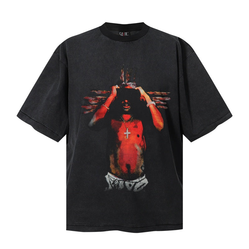 Saint Michael T Shirts Faded Pigment Dyed Portrait & Typography