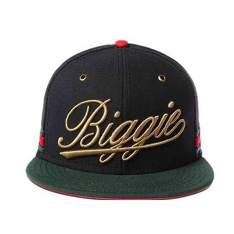 Trendy flat brimmed snapback hatsbiggie large letter embroider breathable