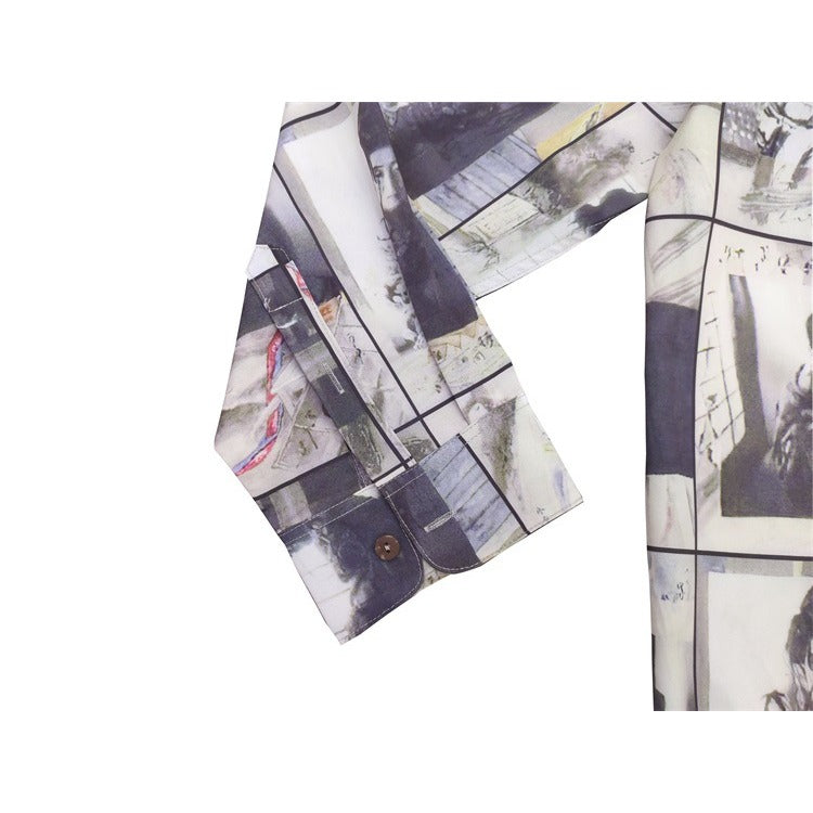 GUILTYPARTIES TIGER Long sleeved shirt tied by rain and rain, Araki Jingwei, ink painting Hawaiian long-sleeved shirt men