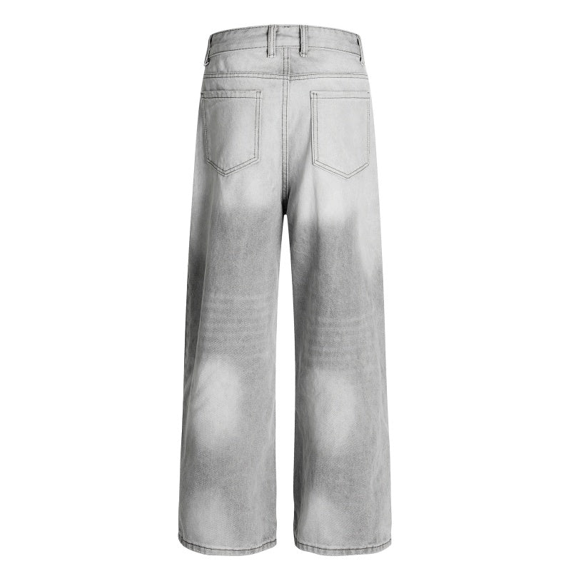 American-style streetwear harem pants Light Grey Shadow Fade Denim Trousers