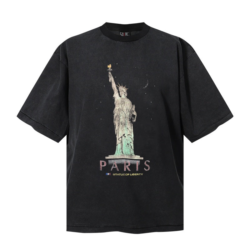 Saint Michael T Shirts Aged Texture Liberty Figure PARIS Letter Art