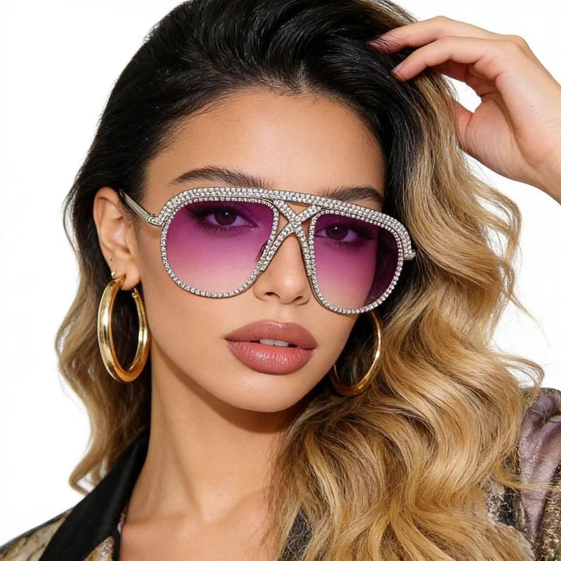 Trendy punk glasses diamond retro uv protection sunglasses