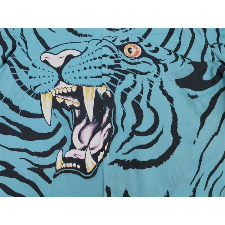 GUILTYPARTIES TIGER Shirts 22ss TIM LEHI Tiger Head, Yunhu, Tiger Pattern Short Sleeve Shirt Men