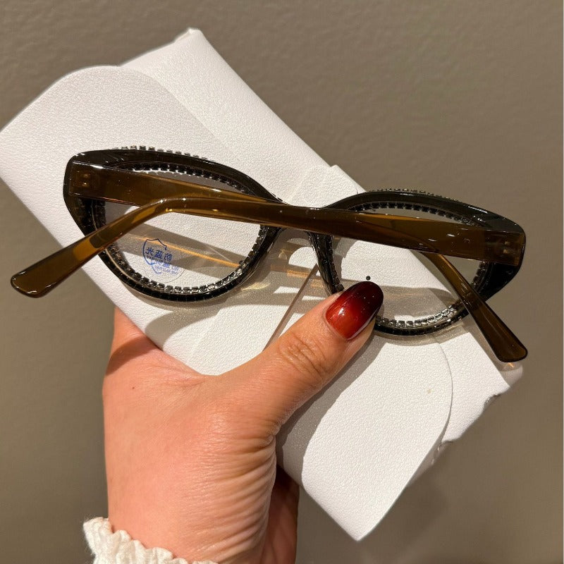 Trendy punk glasses retro full diamond anti-blue light