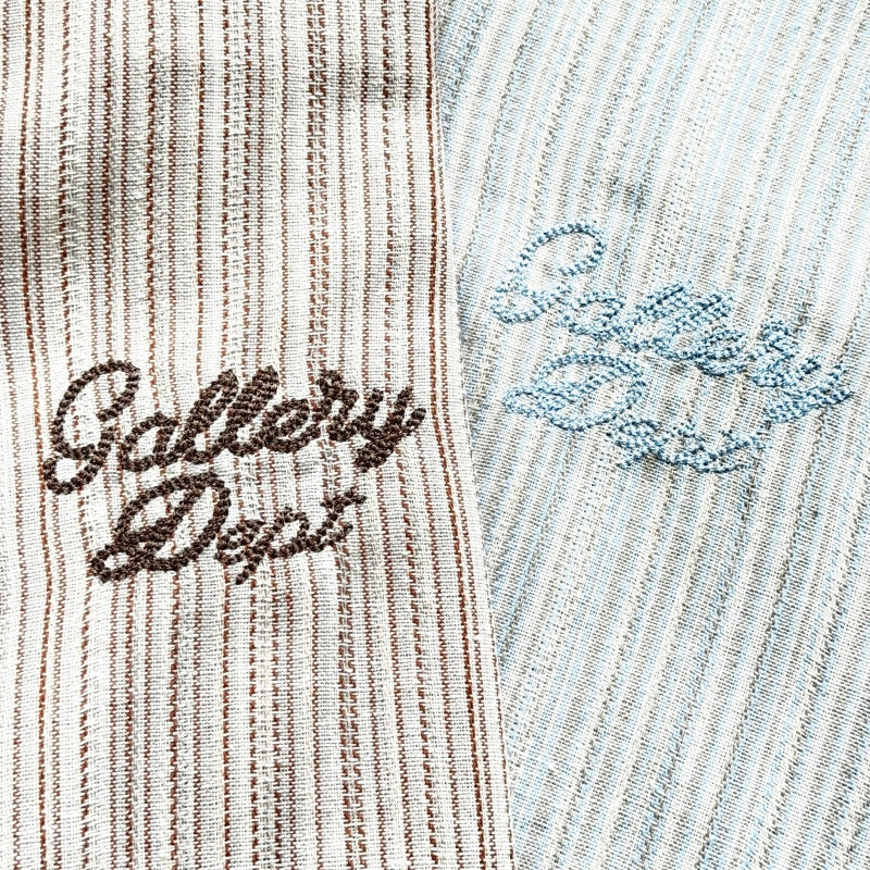 Unisex Vintage T Shirts GALLERY DEPT. 26SS American vintage-style, loose-fitting short-sleeve shirt featuring a Cuban collar and a dapper old-money aesthetic. Crafted from a custom linen-blend fabric with a vertical-stripe jacquard weave; breathabl