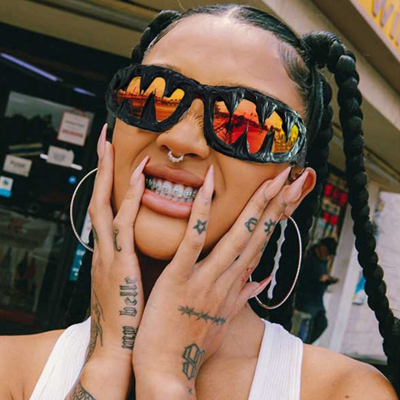 Trendy punk glasses shark teeth glue