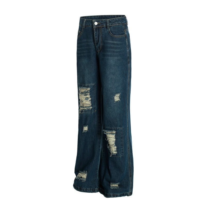 American-style streetwear harem pants Raw Fray Edges Whisker Fading Textured Weave