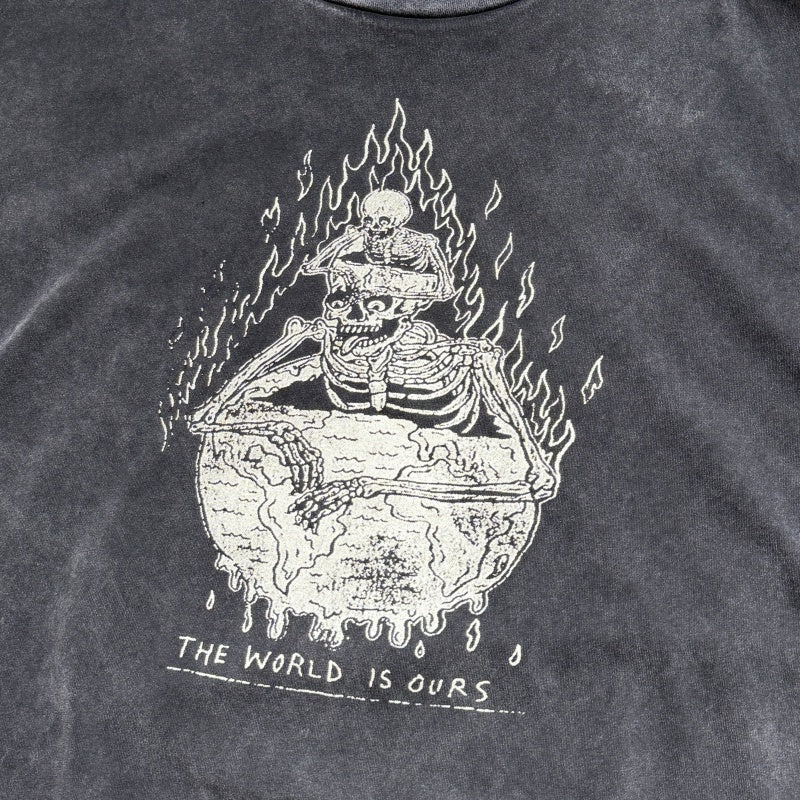 Unisex Vintage T Shirts GALLERY DEPT. 26SS THE WORLD IS OURS Limited Edition: Heavyweight, washed-and-distressed streetwear T-shirt featuring a boxy, cropped punk-inspired fit.