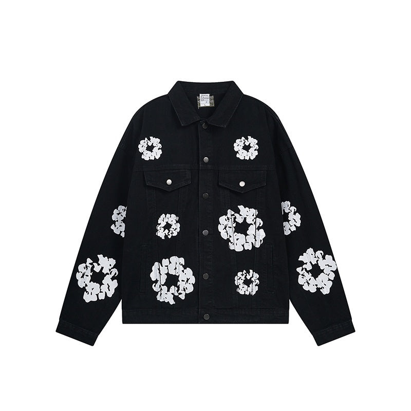 American-style baseball jacket American-style Denim Tears cotton flower denim jacket for men â€?loose-fit, high-street trendy brand