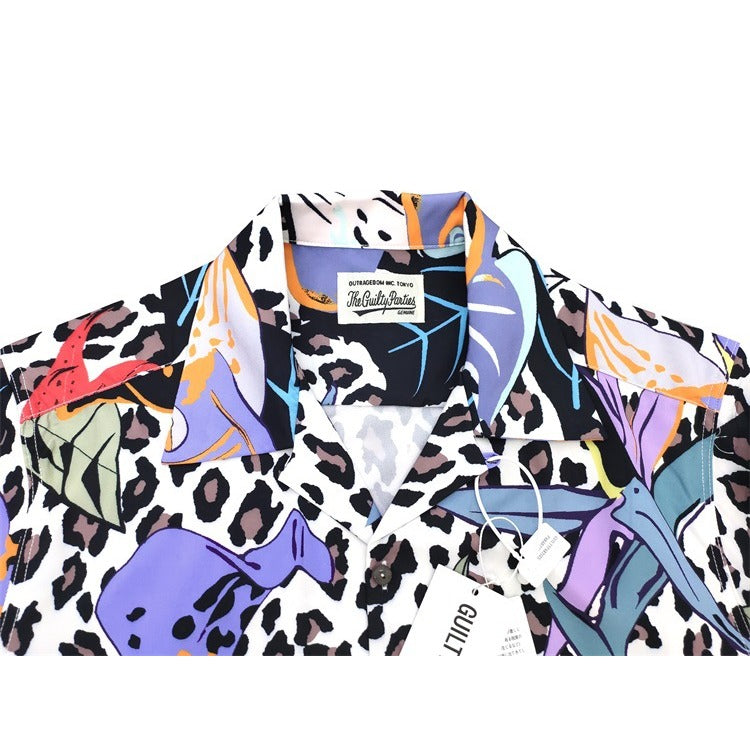 GUILTYPARTIES TIGER Long sleeved shirt GUILTYPARTIES TIGER 21AW SKA JACKET Leopard print floral long-sleeved shirt men