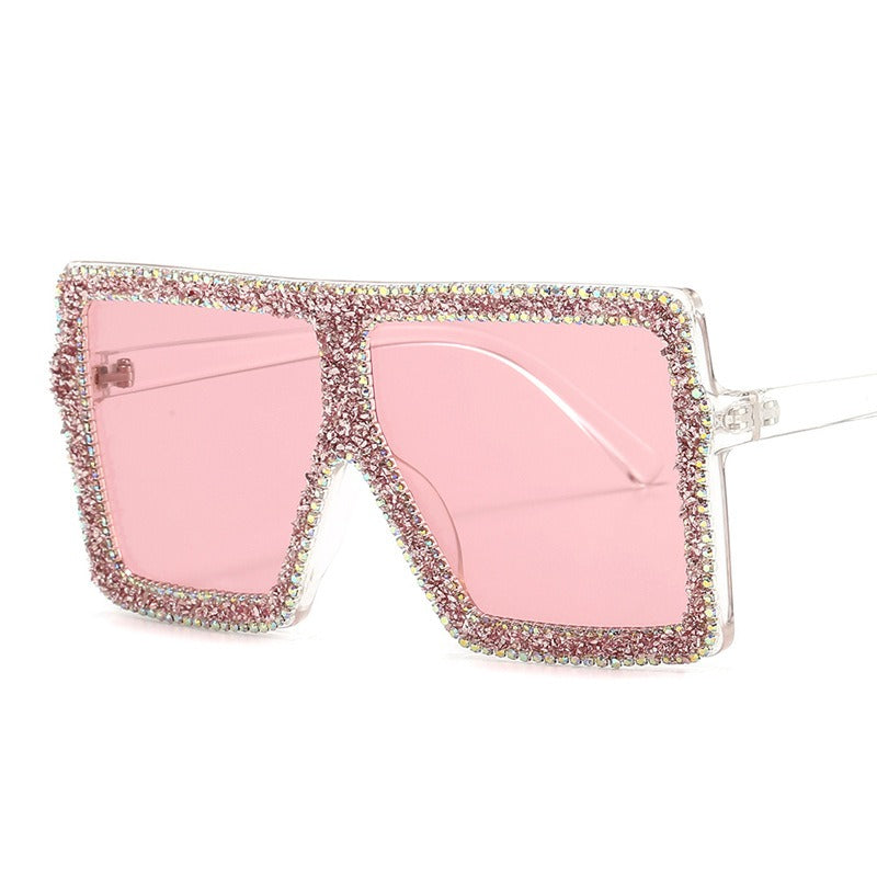 Trendy punk glasses diamond-encrusted large square frame sun protection