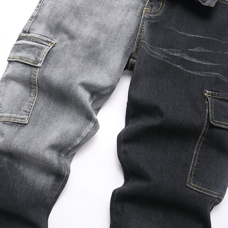 Mens Fashion Jeans Black and gray color blocking 5706# Pure cotton high quality