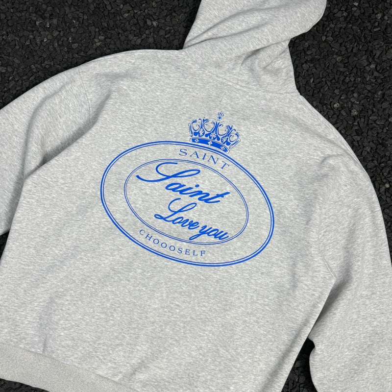 Unisex Vintage Hoodie SAINT MICHAEL CHO Heather Grey American-style Clean Fit Zip-up Hoodie â€?Heavyweight, oversized silhouette offering a relaxed vibe, perfect for layering.