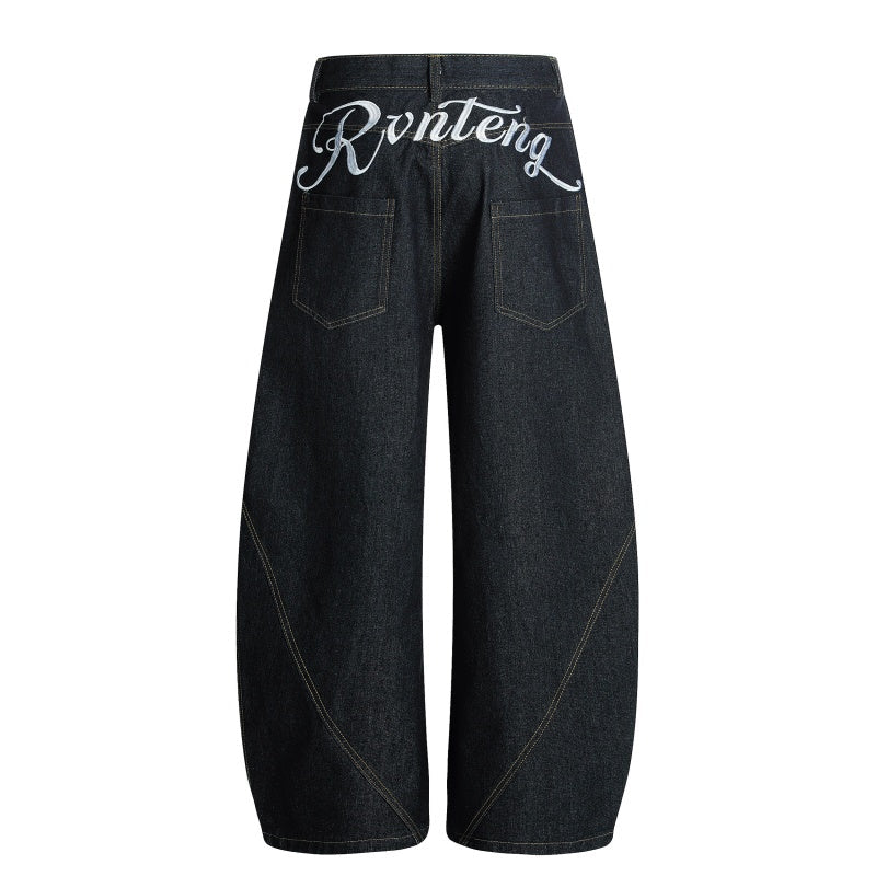 American-style streetwear harem pants Back Cursive Script Embroidery Voluminous Barrel Silhouette