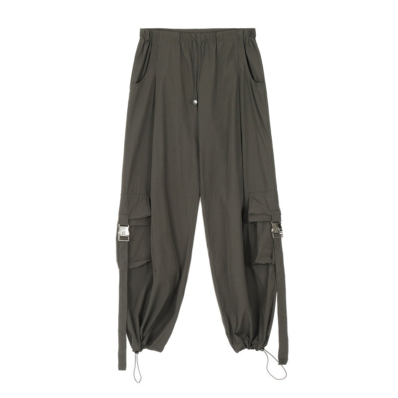 American-style streetwear harem pants Side Flap Pockets with Adjustable Webbing Straps