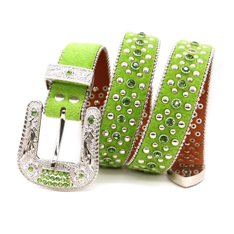 Hip-hop punk rhinestone belt flower buckle alloy pin buckle
