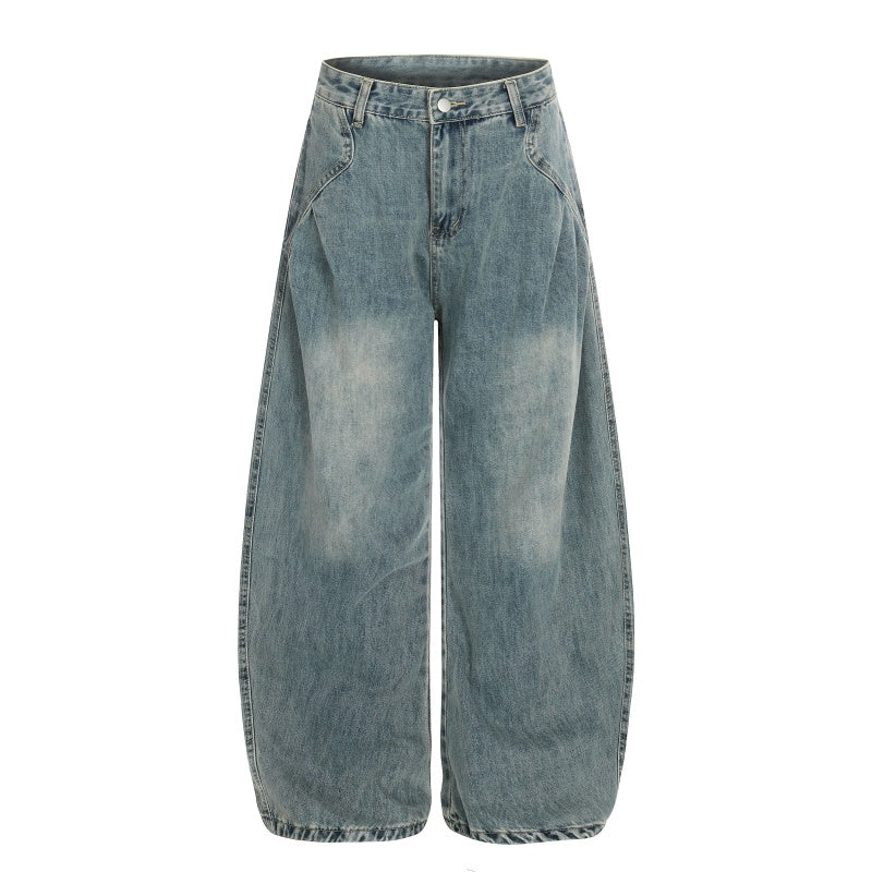American-style streetwear harem pants Pleated Front Relaxed Curved Denim