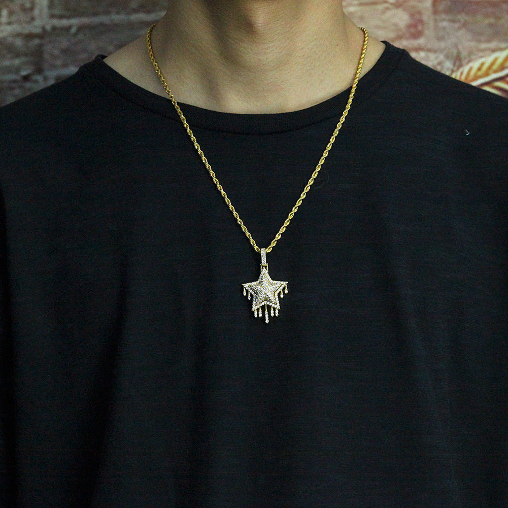 Jewelry Hip Hop Men's Zircon Pentagram Water Drop St. Valentine's Angel Pieces