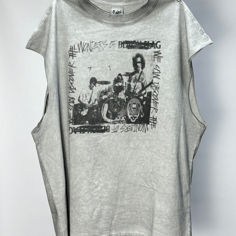 Unisex Vintage T Shirts Black Flag Limited Edition Washed Tank Top â€?Custom heavyweight brushed fabric with a vintage feel; unique cement-grey finish; white ink direct-to-garment print.