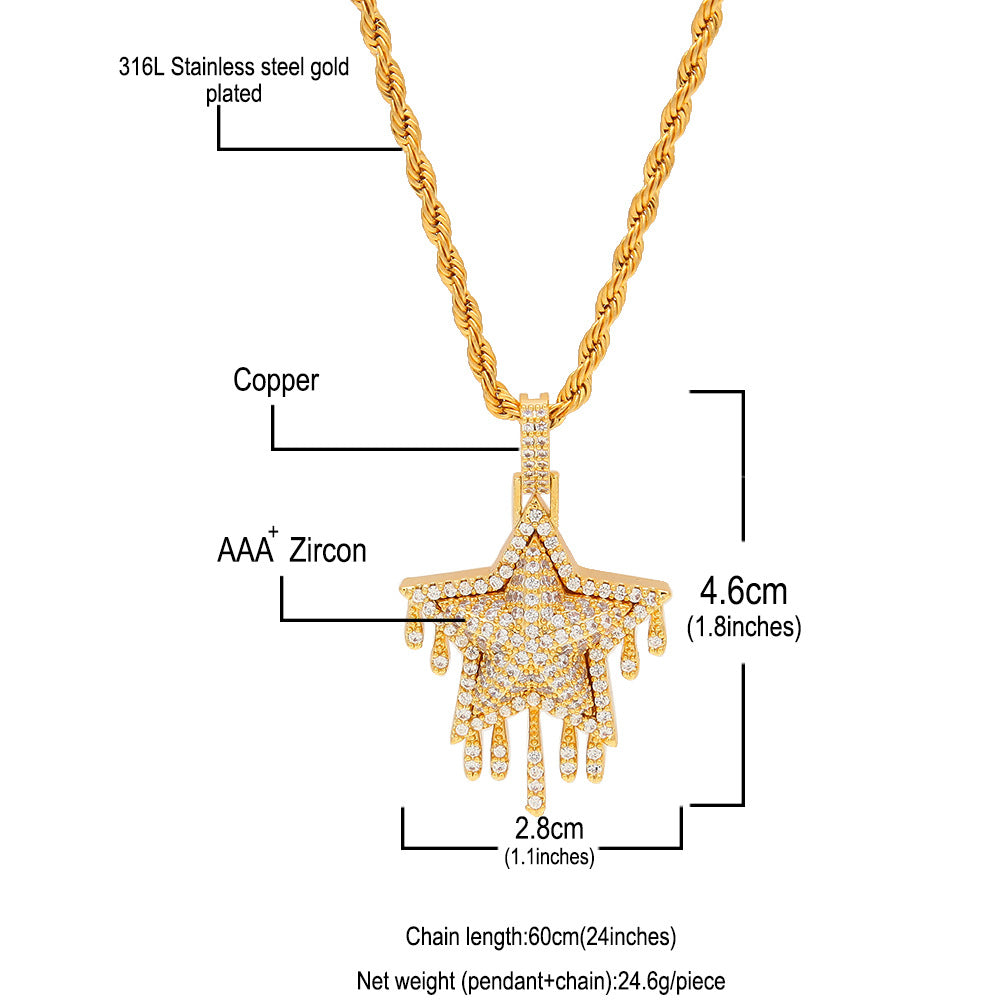 Jewelry Hip Hop Men's Zircon Pentagram Water Drop St. Valentine's Angel Pieces