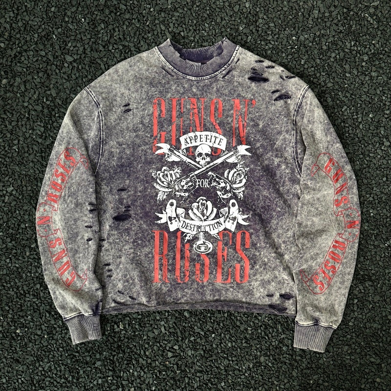 Unisex Vintage  sweatshirt Guns N' Roses x Harley-Davidson Tour Limited Edition Crewneck Sweatshirt â€?Heavyweight, Washed & Distressed Finish