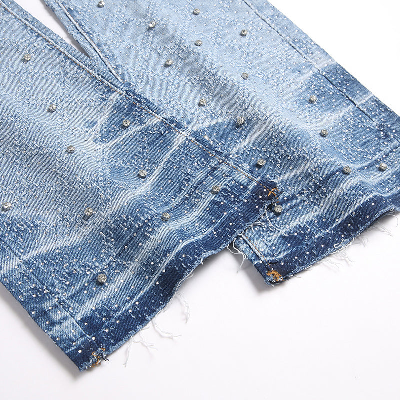 Mens Fashion Jeans rhinestones Wide-leg pants 5722# Pure cotton high quality
