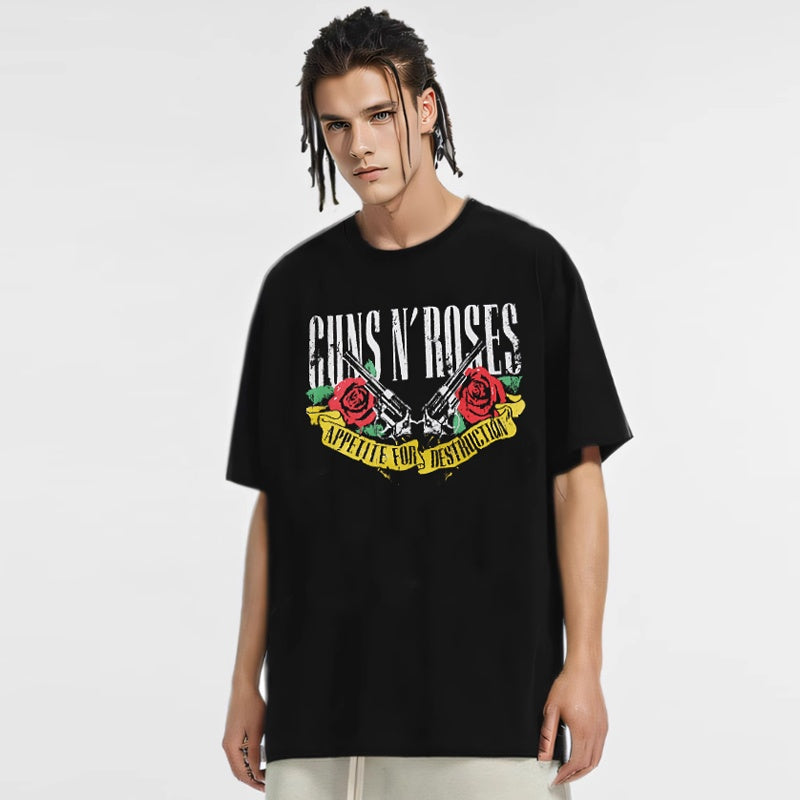 Mens T-shirt Guns N' Roses-style rock graphic print