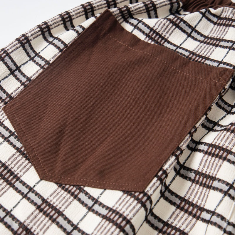 Street-style vintage Cropped trousers Retro Harajuku Style Wide-Leg Plaid Shorts with Cute Character Embroidery