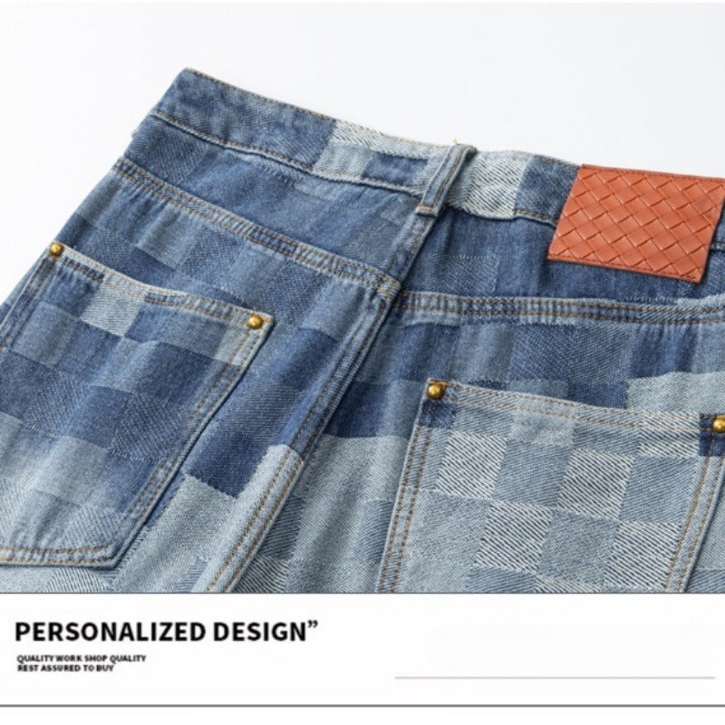 Denim Jacket & Jeans High-Street Trend Streetwear Jacket Vintage Blue Washed Grid Graphic Turquoise Button Casual Denim Outerwear (jacket and jeans must be purchased separately.)