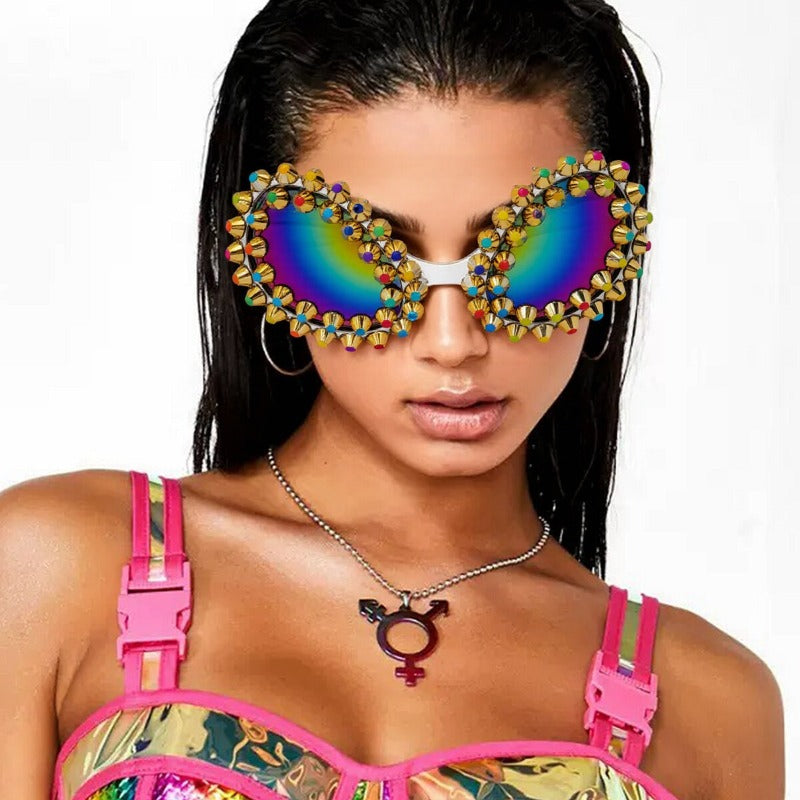 Trendy punk glasses rivet alien funny
