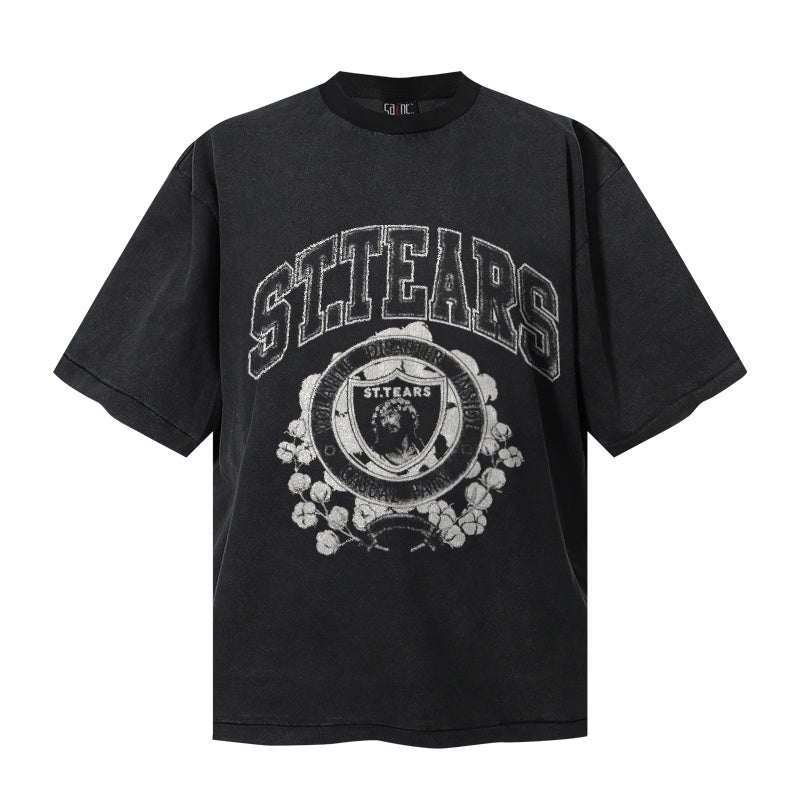 Saint Michael T Shirts Dark Academia Floral Shield Grunge Texture