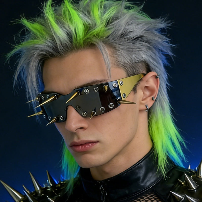 Trendy punk glasses spike all-in-one frameless