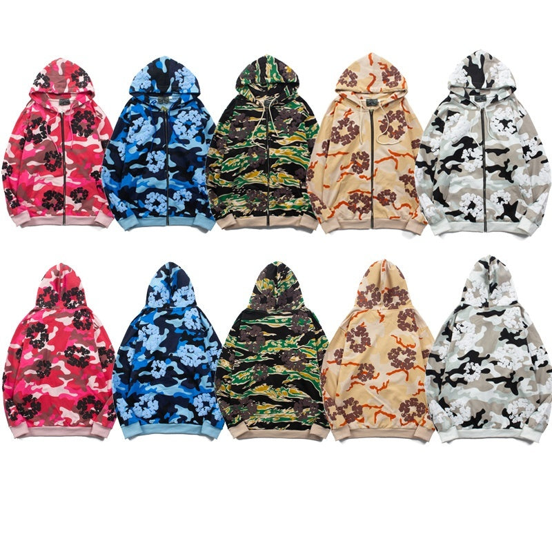Denim Tears Hoodie Y2K Fleece Camouflage Cotton Wreath Graphic Oversized Hooded