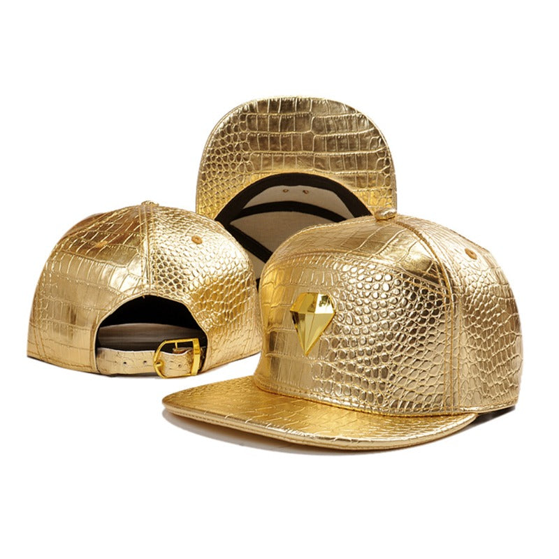 Trendy flat brimmed snapback hatsgold adjustable sun shade