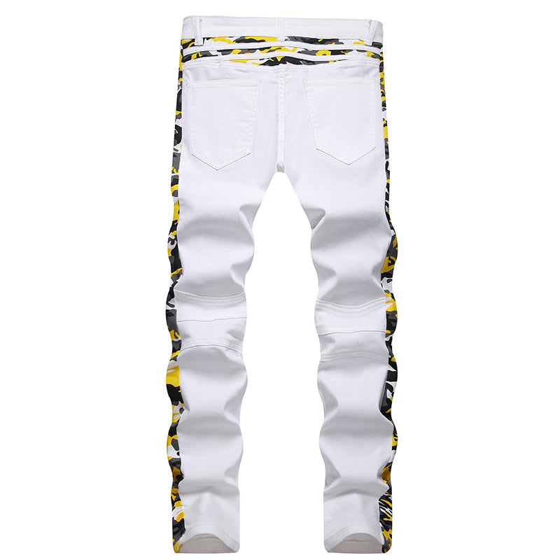 Mens Fashion Jeans Yellow camouflage stripes 8828# Pure cotton high quality
