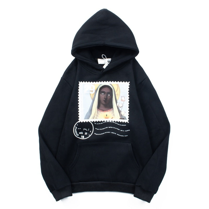 Denim Tears Hoodie Y2K Heavyweight Religious Black Madonna Stamp Printed Oversized Streetwear Hoodie