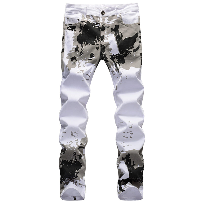 Mens Fashion Jeans White camouflage 5602# Pure cotton high quality